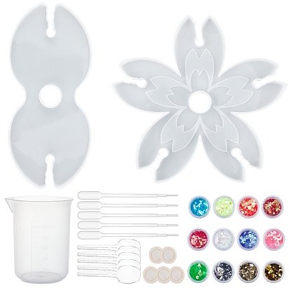 Olycraft Epoxy Resin Crafts, with Silicone Molds, Disposable Plastic Transfer Pipettes & Latex Finger Cots, Measuring Cup Plastic Tools, Disposable Flatware Spoons and Nail Art Sequins/Paillette