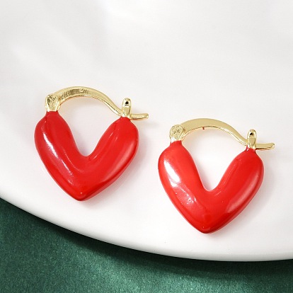 Серьги-кольца из латуни с эмалью, сердце