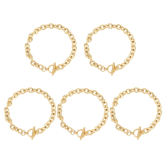 304 Stainless Steel Cable Chain Bracelets, with Toggle Clasps