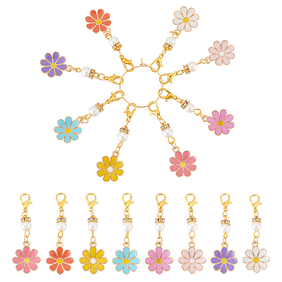 32 шт. 8 цвета ромашка сплав эмаль кулон застежка маркеры, Сплав с застежками когтя омара