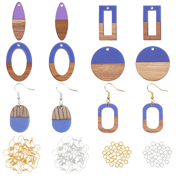 Наборы для изготовления сережек diy, 12 шт. 6 стильные подвески из смолы и дерева, овальный и плоский круглый и конский глаз и прямоугольник, 40 шт. 2 цвета латунных крючков для сережек и 3.87 g 2 цвета латунных прыжковых колец.