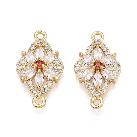 Подвески-соединители из латуни с прозрачными и оранжево-красными кубическими циркониями, цветок ссылки, долговечный