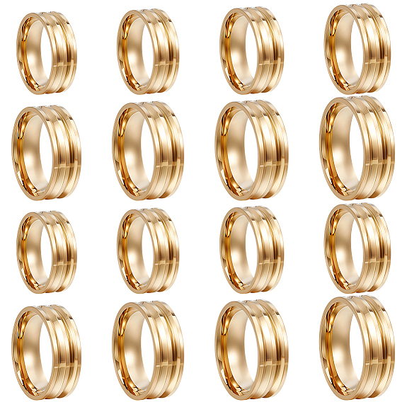 16 шт. 8 стили 201 нержавеющая сталь рифленые кольца для пальцев, кольцевой сердечник, для изготовления инкрустации