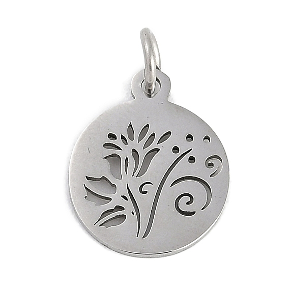 304 прелести нержавеющей стали, с целью перехода в кольце, лазерная резка, плоская круглая с подвеской в виде цветка