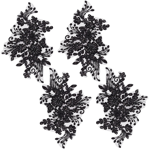 2 пары аппликаций из полиэстерового кружева с цветочным узором, аппликации из бисера ручной работы, аксессуары к костюму