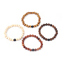 Wood Beads Stretch Bracelets Sets, with Natural Agate and Burlap Packing, Round