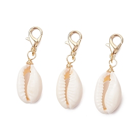 Natural Shell Pendant Decoration, with Alloy Lobster Claw Clasps