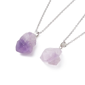 Natural Amethyst Nugget Pendant Necklaces, 304 Stainless Steel Jewelry for Women