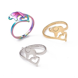 201 Stainless Steel Elephant with Heart Adjustable Ring for Women