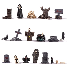 Figuras en miniatura de lápida sepulcral de calavera fantasma de resina de Halloween, accesorio de casa de muñecas