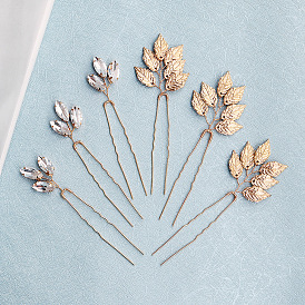 Vintage Alloy Leaf Hairpin with Sparkling Rhinestones for Elegant Bridal Updo