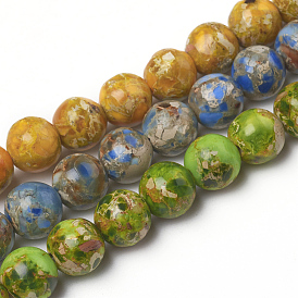 Brins de perles synthétiques turquoise et jaspe impérial assemblés, teint, ronde