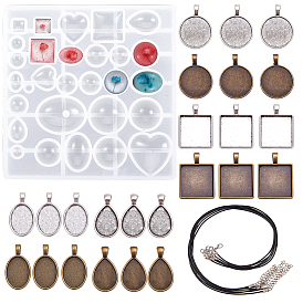 Сделай сам ожерелье, с силиконовыми формами, формы для литья смолы, тибетский стиль сплава подвеска кабошон настройки и вощеное изготовление ожерелья из хлопкового шнура