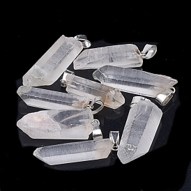 Natural Quartz Crystal Pendants, Rock Crystal, with Platinum Tone Iron Findings, Hexagonal Prisms