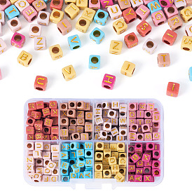 48 g 8 цвета непрозрачные акриловые бусины, куб с письмом, золотой металл обвитыми