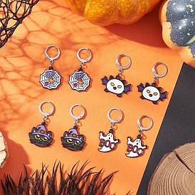 Серьги с эмалевым сплавом на тему Хэллоуина, с 304 нержавеющей стали, металлический черный & платиновый