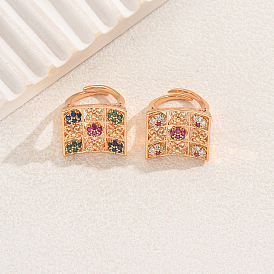 Геометрические квадратные латунные микропаве кубические цирконии регулируемые кольца для женщин, золотые