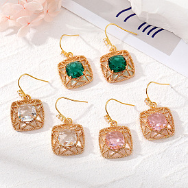 Chic Geometric Crystal Earrings for Women - Square Cutouts, Versatile and Elegant