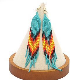 Handmade South American Ethnic Style Beaded MGB Earrings with Tassels and Geometric Shapes