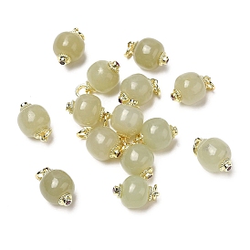 Natural Hetian Jade Apple Charms with Brass Jump Rings