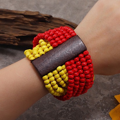 Этнический стиль крест деревянные круглые бусины эластичные браслеты для мужчин и женщин