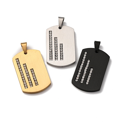 304 подвески из нержавеющей стали, прямоугольный шарм, со стразами, вакуумные покрытия