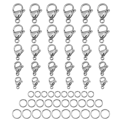 30Pcs 3 Style 304 Stainless Steel Jump Rings and 30Pcs 5 Style 316 Stainless Steel Lobster Claw Clasps