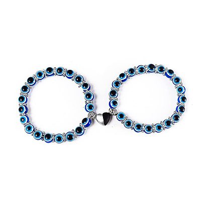 Blue Glass Evil Eye Beaded Bracelet with Fatima Hand and Demon Eye Charm for Women
