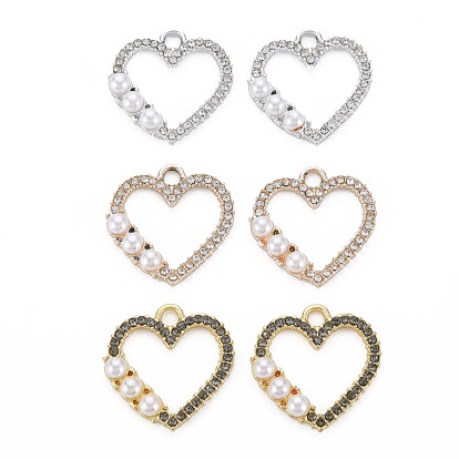 Alloy Pendants, with Rhinestone and ABS Plastic Imitation Pearl, Cadmium Free & Nickel Free & Lead Free, Heart Charms