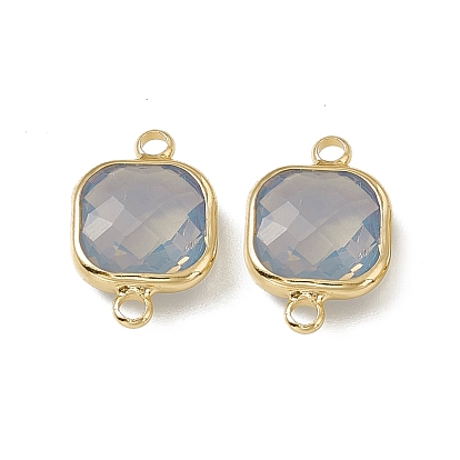 Transparent K9 Glass Connector Charms, with Light Gold Plated Brass Findings, Faceted, Square Links