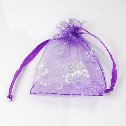Rectangle with Butterfly Organza Gift Bags, Jewelry Packing Drawable Pouches, with Vacuum Packing, 7x9cm