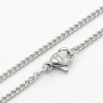 Classic Plain 304 Stainless Steel Mens Womens Curb Link Chain Necklaces, with Lobster Claw Clasps, 19.7 inch(500mm)