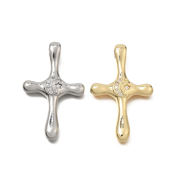 Pendentifs en laiton zircon cubique transparent, croix ornée de breloques lune et étoile