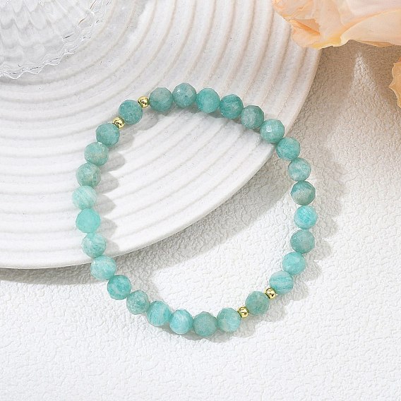 Эластичные браслеты из натурального амазонита и латунных бусин для женщин и мужчин, круглые