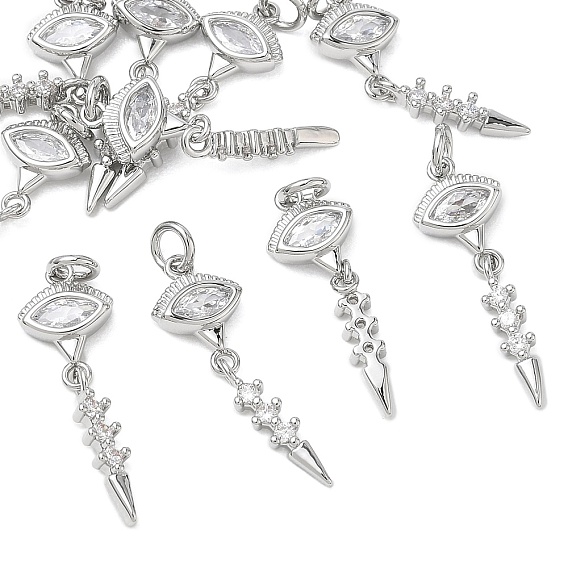 SHEGRACE Brass Clear Cubic Zirconia Pendants, Eye Charms, Cadmium Free & Lead Free & Nickel Free