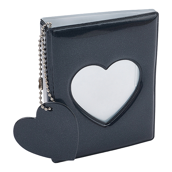 1шт. 3дюймовые мини-фотоальбомы в обложке из искусственной кожи, с пластиковыми внутренними карманами и подвесками в виде сердечек., прямоугольные