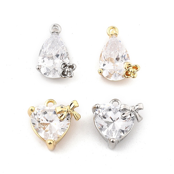 Латунные микро проложить кубического циркония подвески, без кадмия, без никеля и без свинца, капля/сердце амулеты
