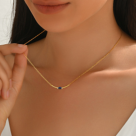 925 Sterling Silver Pave Blue Cubic Zirconia Curved Stick Link Chain Necklaces for Women Summer Casual Gift