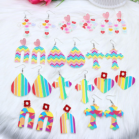 Acrylic Printing Stitching Color Block Stripe Stud Earrings Fashion Love Rainbow Earrings Ear Jewelry Women