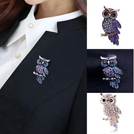 Personality Fashion Exquisite Owl Brooch Trendy Zinc Alloy Imitation Rhinestone Blue Brooch Women's and Men's Accessories