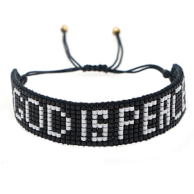 Word GOD IS PEACE Loom Pattern MIYUKI Seed Beads Bracelets for Women, Adjustable Nylon Cord Braided Bead Bracelets