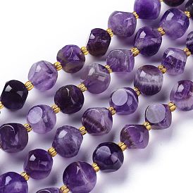 Natural Amethyst Beads Strands, Mew, with Seed Beads, Six Sided Celestial Dice