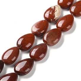 Natural Red Jasper Beads Strands, Flat Teardrop