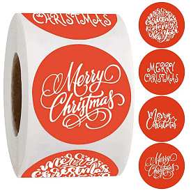 Christmas PVC Plastic Roll Sticker Labels, Self-adhesion, for Suitcase, Skateboard, Refrigerator, Helmet, Mobile Phone Shell, Round, Word Merry Christmas