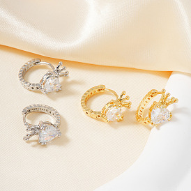 Модные латунные прозрачные кубические циркониевые серьги-кольца в форме сердца с короной