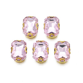 Sew on Rhinestone, Transparent Glass Rhinestones, with Iron Prong Settings, Faceted, Rectangle