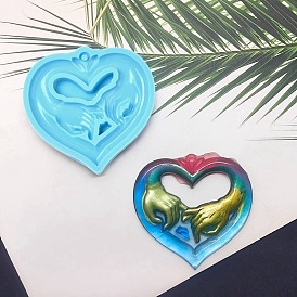 Heart with Pinky Promise Valentine Day DIY Pendant Statue Silicone Molds, Portrait Sculpture Resin Casting Molds, for UV Resin & Epoxy Resin Jewelry Making
