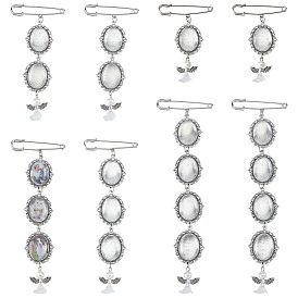 8шт 4 стили железные броши, с овальными подвесками из сплава и акрила и стеклянными кабошонами