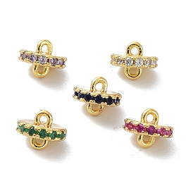 Eco-Friendly Brass Links Connectors, with Cubic Zirconia, Long-Lasting Plated, Real 18K Gold Plated, Flat Round