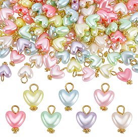 200Pcs Imitation Shell & Pearl Acrylic Pendants, with Iron Loops, Heart Charms